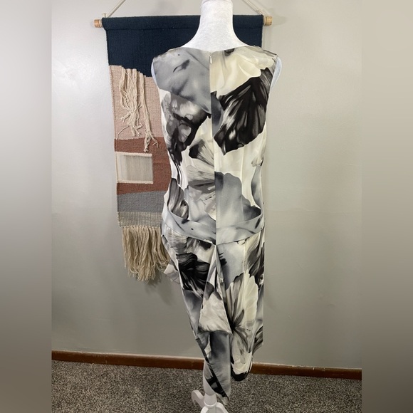 Robert Rodriguez Black Artsy Floral 100% Silk Cowl Neck Asymmetrical Mini Dress6 - Picture 4 of 10